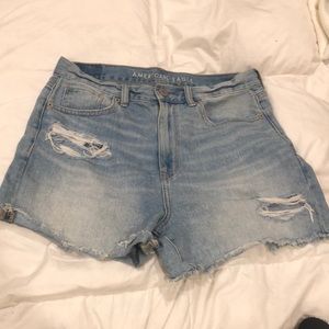 High waisted light denim shorts